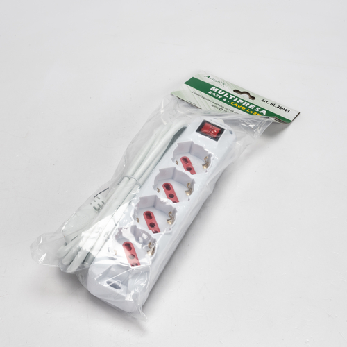 Multipresa Serie Easy · 4 Prese Schuko · Spina Salvaspazio · Cavo Alimentazione 3m · Bianca