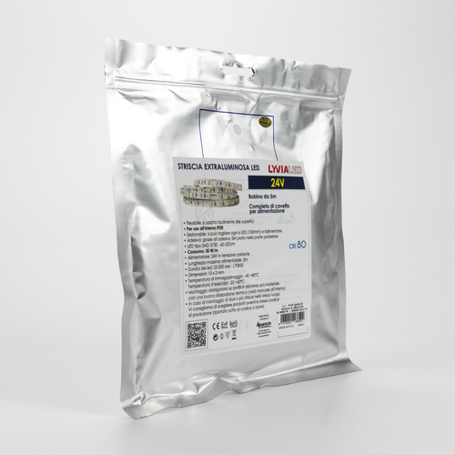 Striscia LED Extra Luminosa · Bianco Extra Caldo · Bobina 5m · 24V · Flessibile