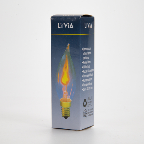 Lampadina Filamento Neon · Forma Coup de Vent · Effetto fiamma oscillante · Ø 30 x 110 mm 