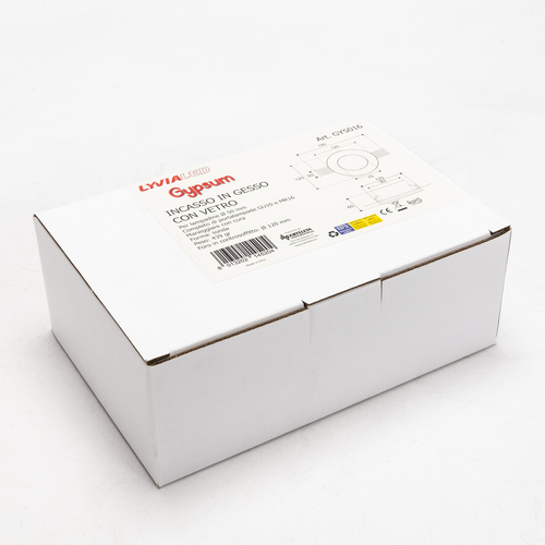 Incasso in gesso · forma Tonda · completo di Portalampade e Vetro · 120x120mm · Per lampadine ∅ 50 mm