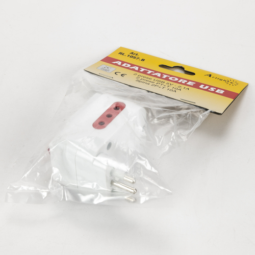 Adattatore Doppio · 2 USB · Spina Disassata · Interruttore ON/OFF · 10A