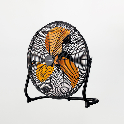 Ventilatore Industriale da Pavimento · Pale Metalliche Gialle · Corpo Orientabile