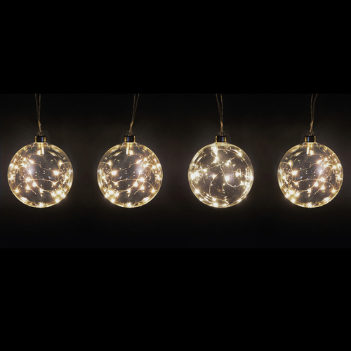 Set 4 Sfere Luminose · In Vetro Soffiato · Micro LED · Bianco Caldo · Ø 10 cm