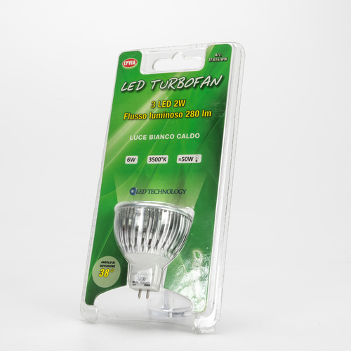 Lampadina LED · Faretto LED · Turbofan · 3 LED x 2W · Attacco MR16 · Bianco Caldo