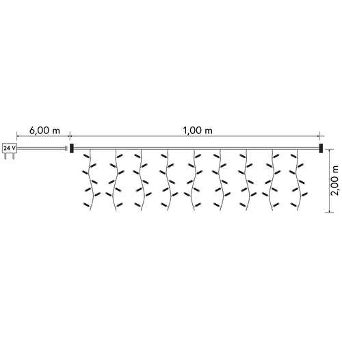 Luci di Natale · Tenda Luminosa · Bianco Caldo · 180 LED · 9 Cadute H = 2 m · Esterno e Interno