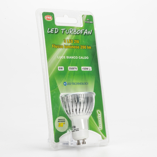 Lampadina LED · Faretto LED · Turbofan · 3 LED x 2W · Attacco GU10 · Bianco Caldo