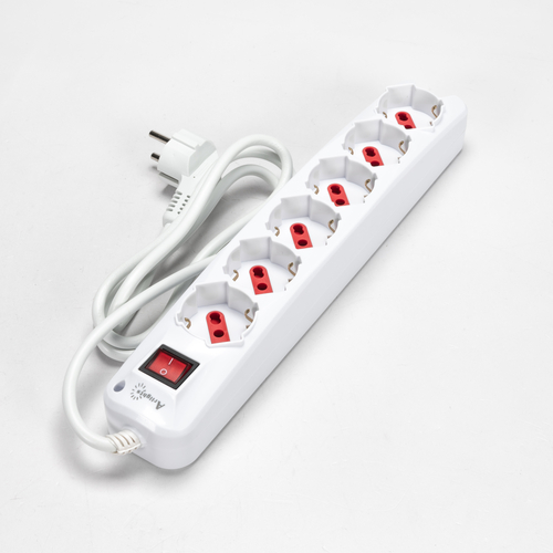 Multipresa Serie Easy · 6 Prese Schuko · Spina Schuko · Interruttore ON/OFF · Bianca