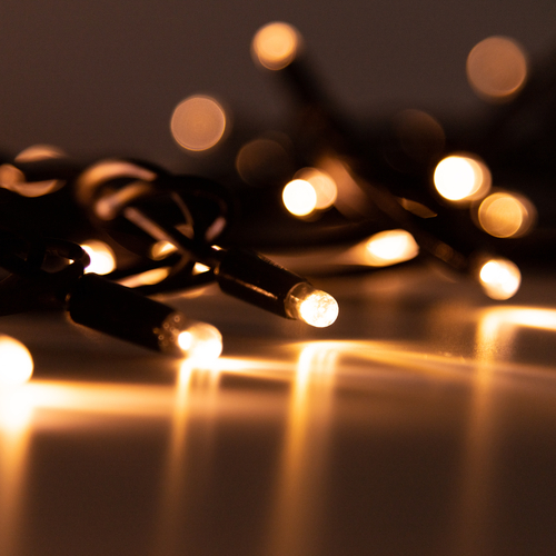 Stringa Luminosa LED · Stagna · 120 LED · IP44 · Per Esterno · Luce Bianco Caldo · Cavo Nero