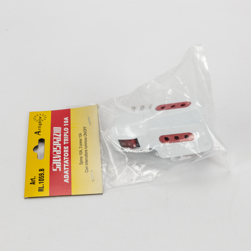 Multipresa 3 Prese 10 A · Salvaspazio ·  Interruttore ON/OFF