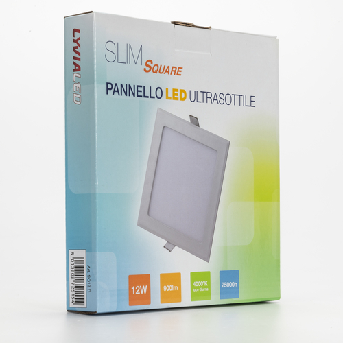 Pannello LED Ultrasottile · 12W · Da Incasso · Forma Quadrata · Bianco Diurno 4.000°K