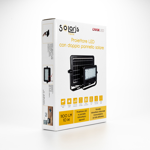 Proiettore LED Solare Bifacciale · Con Sensore Crepuscolare e Rilevatore di Presenza