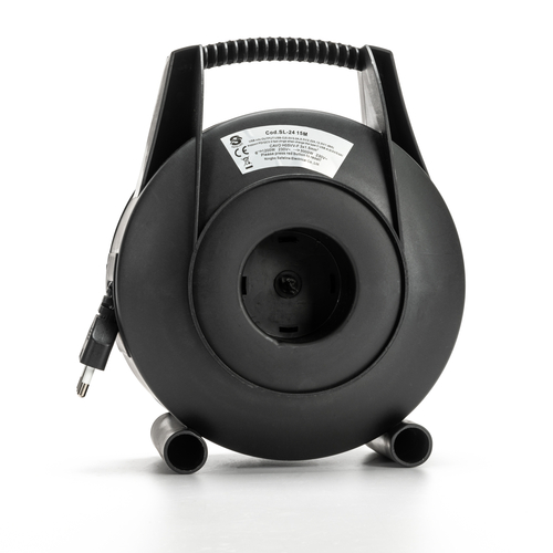 Avvolgicavo in ABS · 15 metri · Con Disgiuntore Termico a Riarmo Manuale · Potenza Max. 3000W