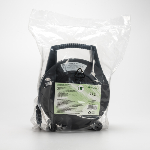 Avvolgicavo in ABS · 15 metri · Con Disgiuntore Termico a Riarmo Manuale · Potenza Max. 3000W
