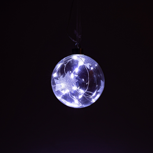 Sfera Luminosa · In Vetro Soffiato con Serigrafia · 20 Micro LED · Bianco Freddo · Ø 13 cm