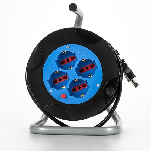 Avvolgicavo a Cavalletto · 15 metri · Con Disgiuntore Termico a Riarmo Manuale · Potenza Max. 2200W