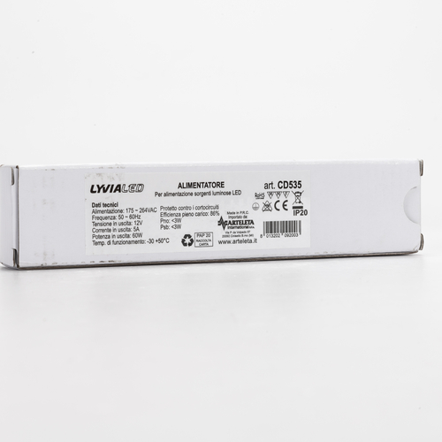 Alimentatore per Strisce LED · Stabilizzato · 12V · 60W · Per Uso Interno IP20