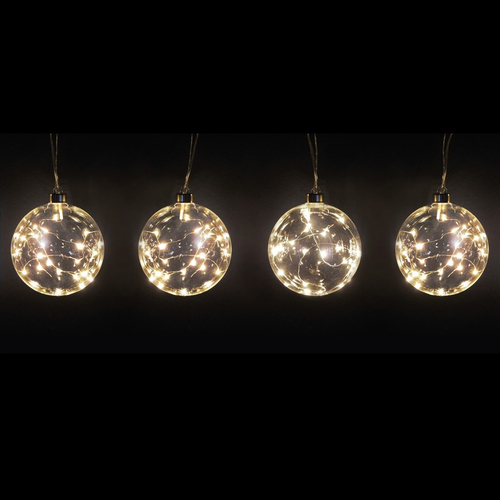 Set 4 Sfere Luminose · In Vetro Soffiato · Con MicroLED · Bianco Caldo · Ø 13 cm