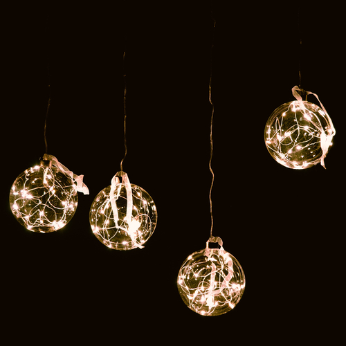 Set 4 Sfere Luminose · In Vetro Soffiato · Con MicroLED · Bianco Caldo · Ø 13 cm