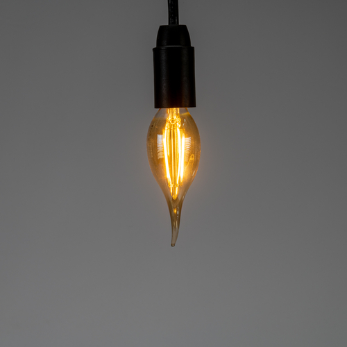 Lampadina LED filamento 2W · Effetto Vintage · E14 · A Fiamma · Bianco Extra Caldo 2.200°K