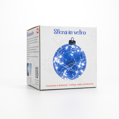 Sfera Luminosa · In Vetro Soffiato Trasparente · 20 Micro LED · Bianco Freddo · Ø 13 cm