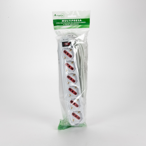 Multipresa serie New Easy · 6 Prese Schuko · Spina Salvaspazio · Protezione da Sovraccarico