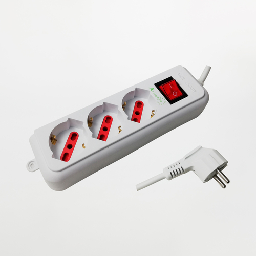 Multipresa Serie Easy · 3 Prese Schuko · Spina Schuko · Interruttore ON/OFF · Bianca