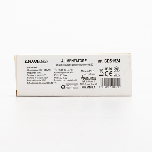 Alimentatore Compatto per Strisce LED · 24V · 15W · Per Interno IP20 · Classe II SELV
