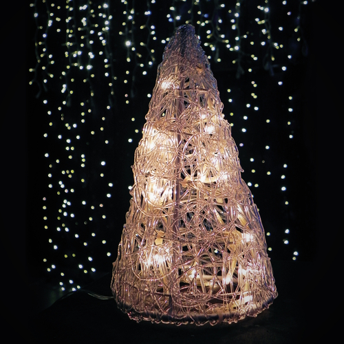 Cono Luminoso LED · Decorazioni di Natale · 40 Microluci Chiare · Con retina in PVC