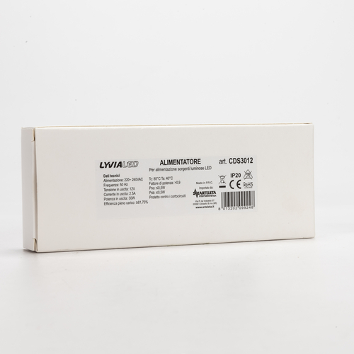 Alimentatore Compatto per Strisce LED · 12V · 30W · Per Interno IP20 · Classe II SELV