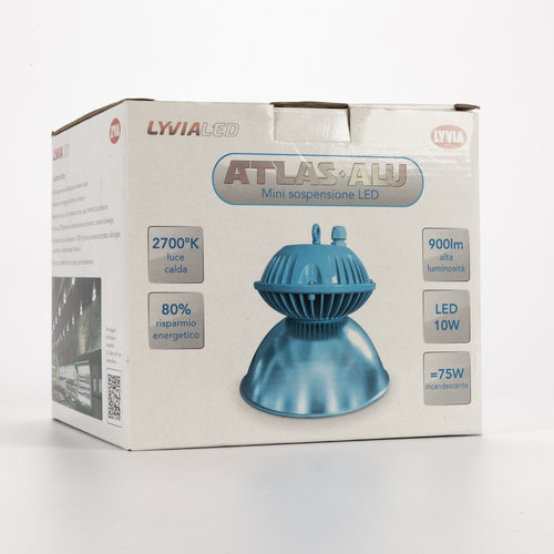 Mini Sospensione LED 10W · ATLAS·ALU · Bianco Caldo 2.700°K · Corpo Verniciato Alluminio Grigio