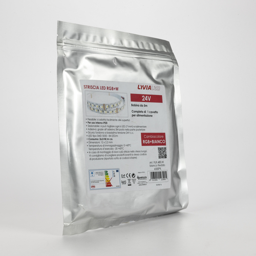 Striscia LED · RGB + Bianco Freddo · Da Interno · Bobina 5m · 24V · Dimmerabile