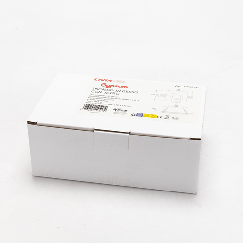 Incasso in gesso Quadrato · completo di Portalampade e Vetro · 120x120mm · Per lampadine ∅ 50 mm