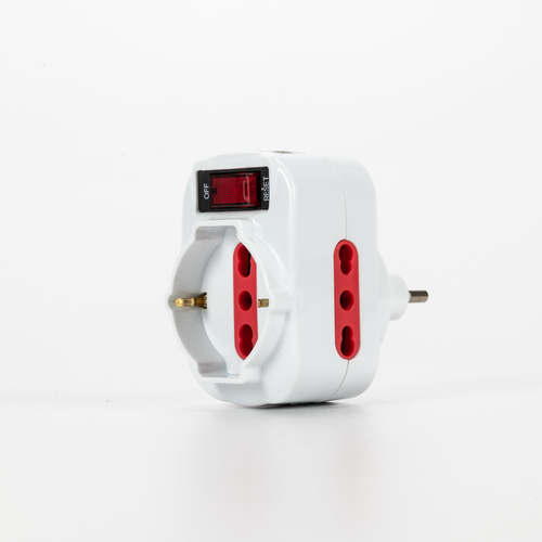 Adattatore Triplo e Schuko · Spina Rotante di 90° · Interruttore ON/OFF