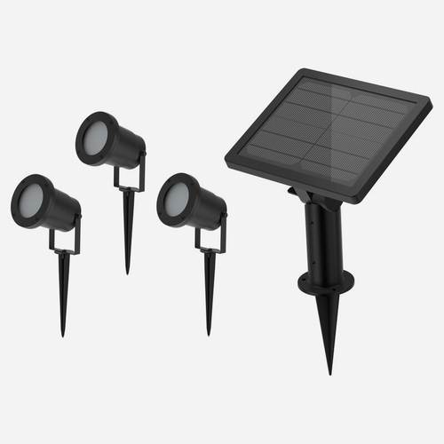 Set 3 Faretti Solari LED · Da Giardino · Per esterno · 4000° K · Con sensore crepuscolare