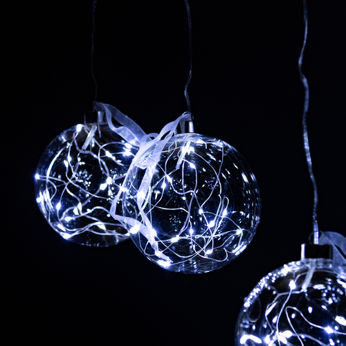 Set 4 Sfere Luminose · In Vetro Soffiato · Con MicroLED · Bianco Freddo · Ø 13 cm