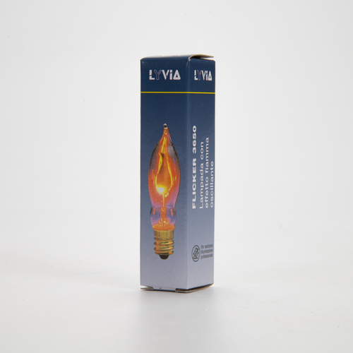 Lampadina Filamento Neon · Forma Fiamma Mignon · Effetto fiamma oscillante · Ø14 x 75 mm