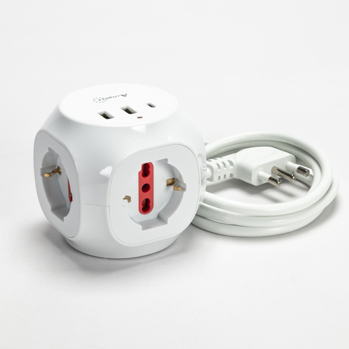 Multipresa Cubica · 1 USB-C · 2 USB-A · 3 Prese Universali · Bipasso 10/16A · Interruttore ON/OFF