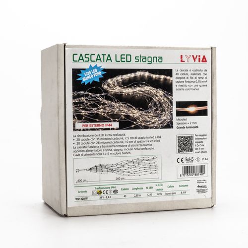 Luci di Natale · Cascata LED per Esterno · 1220 Micro LED · Bianco Freddo · 40 cadute · L = 2,6 m