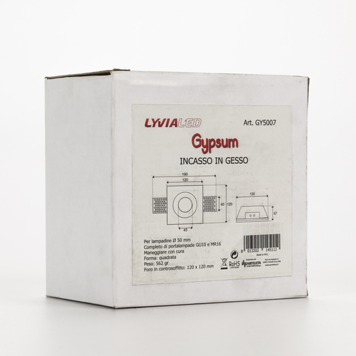 Incasso in Gesso per Controsoffitto · Forma Quadrato Profondo · Per Lampadine Ø 50mm