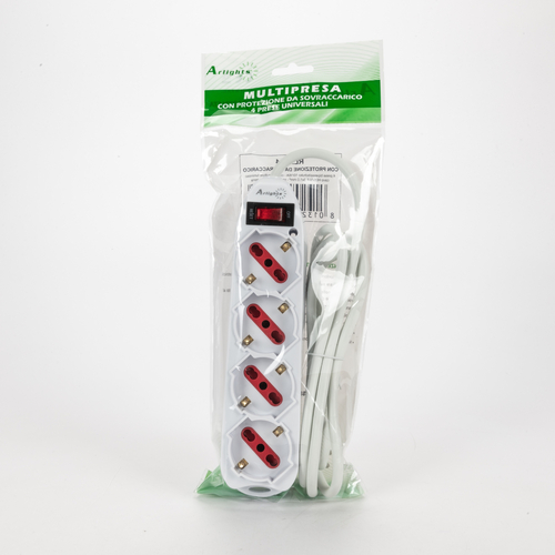 Multipresa Serie New Easy · 4 Prese Schuko · Spina Salvaspazio · Protezione da Sovraccarico